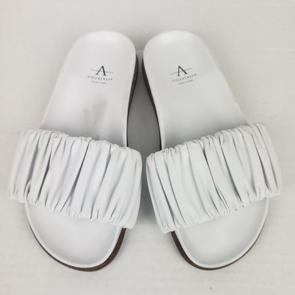 AQUATALIA Womens White Ruched Iva Round Toe Slip On Leather Slide Sandals 5.5 - Picture 2 of 11